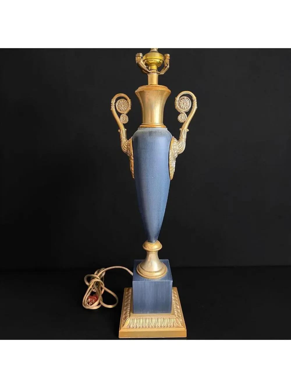 Rare Vintage Neoclassical Urn Table Lamp Blue Gold Empire Style Decor 32